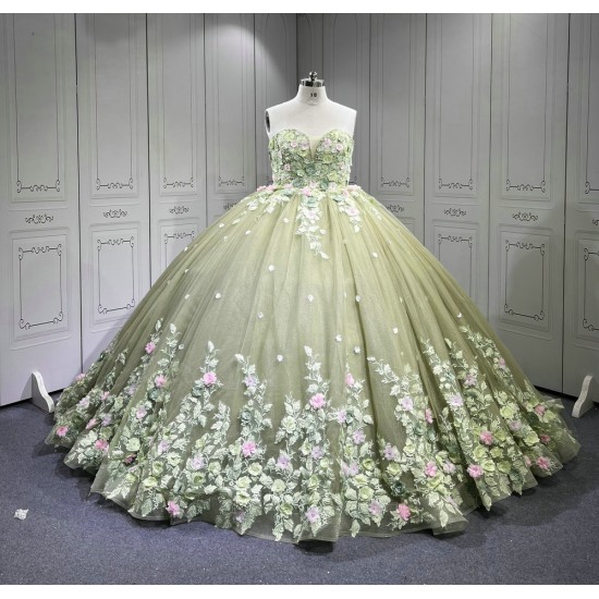Mumuleo Sage Green Quinceanera Dress Lace Appliques 15 Dresses Ball Gown Vestidos Anos Quinceaneras Vestido Fiesta