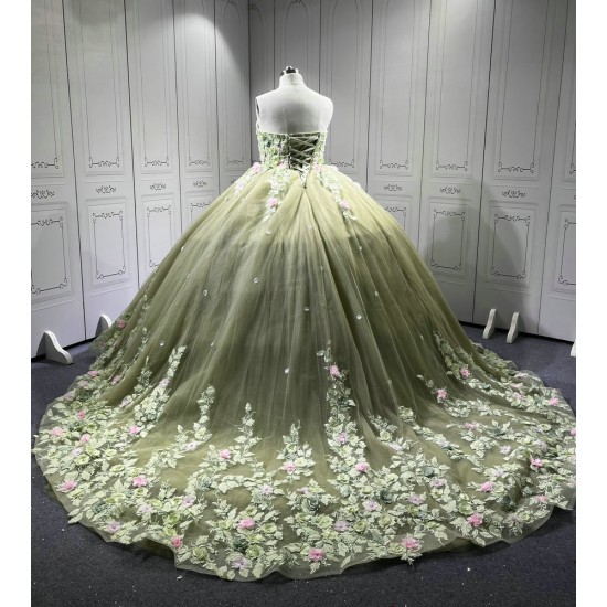 Mumuleo Sage Green Quinceanera Dress Lace Appliques 15 Dresses Ball Gown Vestidos Anos Quinceaneras Vestido Fiesta
