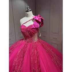 Mumuleo Fuchsia Sweet 16 Dress Vestido 15 Aos Con Cola Desmontable Vestidos De Quinceaneras Ball Gown Prom Dress with Long Train