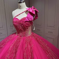 Mumuleo Fuchsia Sweet 16 Dress Vestido 15 Aos Con Cola Desmontable Vestidos De Quinceaneras Ball Gown Prom Dress with Long Train