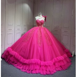 Mumuleo Fuchsia Sweet 16 Dress Vestido 15 Aos Con Cola Desmontable Vestidos De Quinceaneras Ball Gown Prom Dress with Long Train