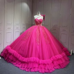 Mumuleo Fuchsia Sweet 16 Dress Vestido 15 Aos Con Cola Desmontable Vestidos De Quinceaneras Ball Gown Prom Dress with Long Train