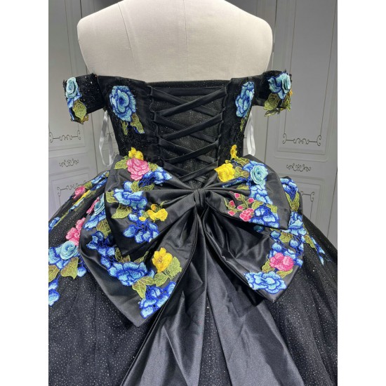 Floral Black Quinceanera Dresses With Flowers Vestidos De Fiesta Prom Dresses Vestidos De 15 Anos Quinceanera 2025