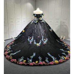 Floral Black Quinceanera Dresses With Flowers Vestidos De Fiesta Prom Dresses Vestidos De 15 Anos Quinceanera 2025