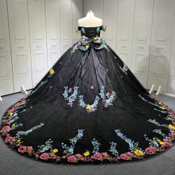 Floral Black Quinceanera Dresses With Flowers Vestidos De Fiesta Prom Dresses Vestidos De 15 Anos Quinceanera 2025