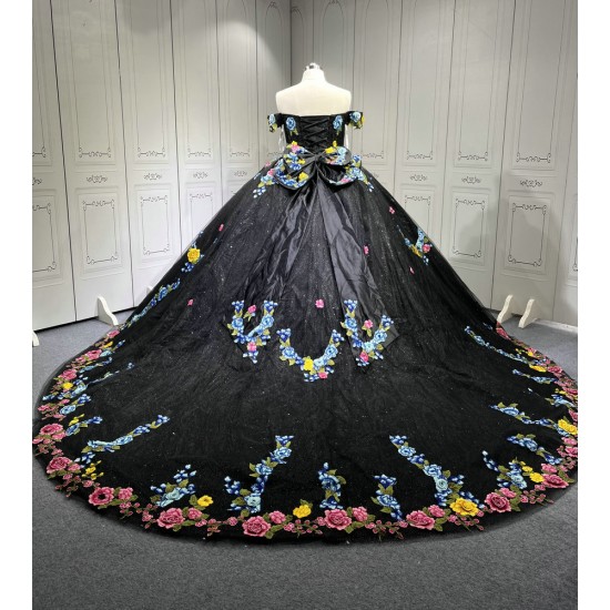 Floral Black Quinceanera Dresses With Flowers Vestidos De Fiesta Prom Dresses Vestidos De 15 Anos Quinceanera 2025