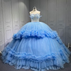 Ruffled Sky Blue Quinceanera Dress Vestidos De Fiesta Vestidos De 15 Quinceañera Vestidos En Liquidación Envío Gratis De Gala