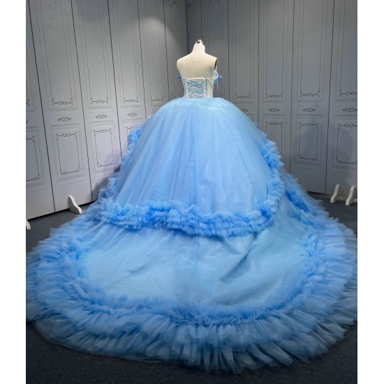 Ruffled Sky Blue Quinceanera Dress Vestidos De Fiesta Vestidos De 15 Quinceañera Vestidos En Liquidación Envío Gratis De Gala