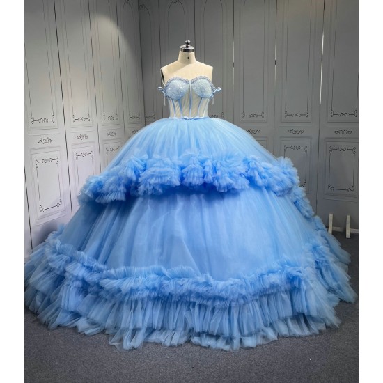 Ruffled Sky Blue Quinceanera Dress Vestidos De Fiesta Vestidos De 15 Quinceañera Vestidos En Liquidación Envío Gratis De Gala