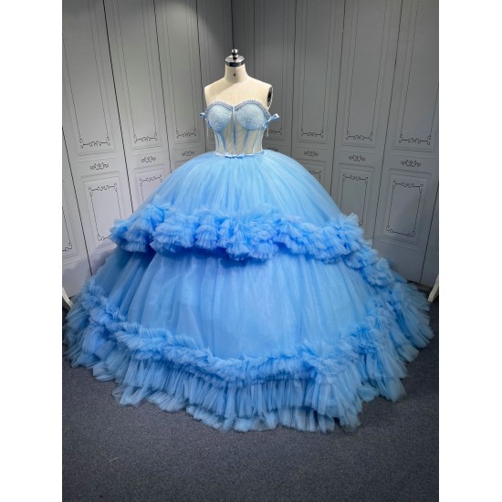 Ruffled Sky Blue Quinceanera Dress Vestidos De Fiesta Vestidos De 15 Quinceañera Vestidos En Liquidación Envío Gratis De Gala