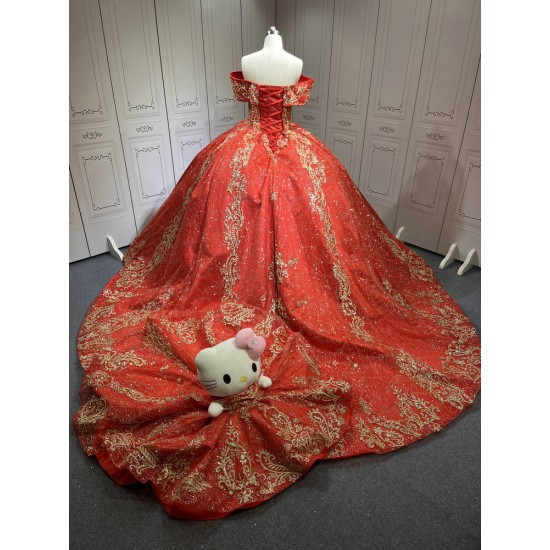 Red With Gold Mini Quinceanera Teddy Bear Gowns Appliquéd Vestidos de Quinceañera Gowns Decoration Bear Customised