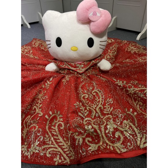 Red With Gold Mini Quinceanera Teddy Bear Gowns Appliquéd Vestidos de Quinceañera Gowns Decoration Bear Customised