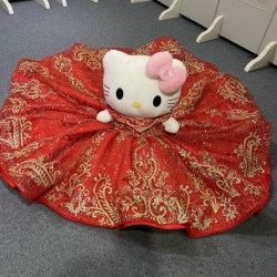 Red With Gold Mini Quinceanera Teddy Bear Gowns Appliquéd Vestidos de Quinceañera Gowns Decoration Bear Customised