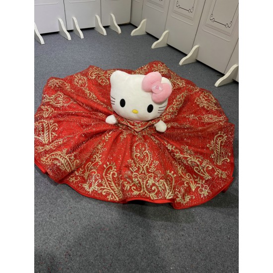 Red With Gold Mini Quinceanera Teddy Bear Gowns Appliquéd Vestidos de Quinceañera Gowns Decoration Bear Customised