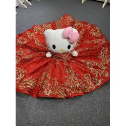 Red With Gold Mini Quinceanera Teddy Bear Gowns Appliquéd Vestidos de Quinceañera Gowns Decoration Bear Customised