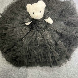 Black Ruffled Mini Doll Quinceanera Teddy Bear Gowns Appliqued Vestidos De Quinceanera Gowns Decoration Bear Customised