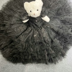 Black Ruffled Mini Doll Quinceanera Teddy Bear Gowns Appliqued Vestidos De Quinceanera Gowns Decoration Bear Customised