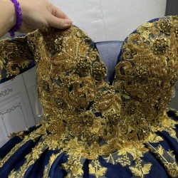 Shenzhen Mumuliao Plus Size Navy With Gold Quinceanera Dress Vestidos Para 15 Aos De Quinceaera 15 Sweet 16 De 15 Aos Azul