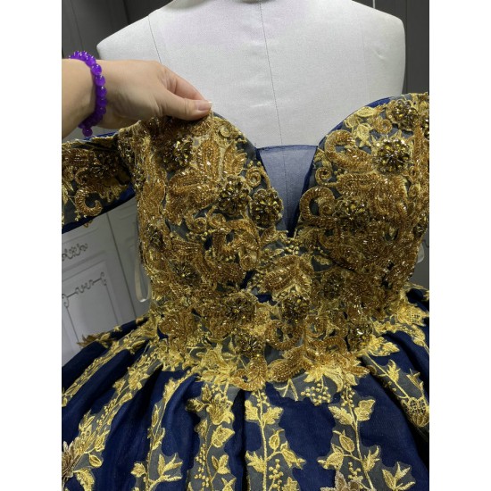 Shenzhen Mumuliao Plus Size Navy With Gold Quinceanera Dress Vestidos Para 15 Aos De Quinceaera 15 Sweet 16 De 15 Aos Azul
