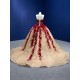 3D Floral Gold Quinceanera Ball Gown Sleeveless Prom Dress Sweet 16 Dress Evening Gown