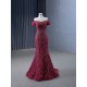 Beading Burgundy Mermaid Prom Dresses For Women Robes De Soiree Elegant Off Shoulder Formal Evening Cocktail Gowns