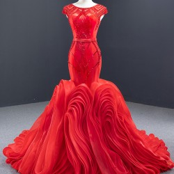Cape Sleeve Red Prom Dresses For Women 2024 Sleeveless Ruffled Mermaid Evening Gowns Vestido de Festa