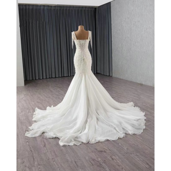Chandelier Sleeve Mermaid Wedding Dresses For Women 2024 Pearl Bridal Gown Luxury Vestido De Novias