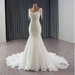 Chandelier Sleeve Mermaid Wedding Dresses For Women 2024 Pearl Bridal Gown Luxury Vestido De Novias