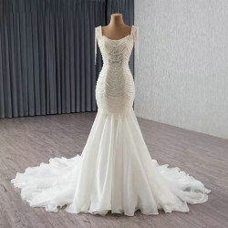 Chandelier Sleeve Mermaid Wedding Dresses For Women 2024 Pearl Bridal Gown Luxury Vestido De Novias
