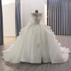 Customized Long Sleeve Wedding Dress For Glitter Crystal Women Bridal Gown High Neck Ball Gown Robe De Mariee