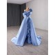 Customized A Line Evening Dress Misty Blue Color Long Prom Dresses For Women Pleated Formal Party Gowns