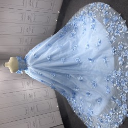 Customized Sky Blue Quinceanera Dresses Flowers Appliques Sweetheart Ball Gowns Princess Vestidos De 15 Anos