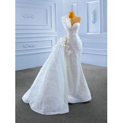 Detachable Train Wedding Dress Sleeveless Bridal Gown Sequin Floor Length Bride Dresses Vestidos De Novia