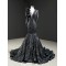 Exquisite Black Mermaid Long Sleeve Evening Dresses 2024 V Neck Beading Evening Prom Gowns