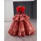 Fashion Red Evening Dress Long Sleeve Prom Gowns Tiered Sequin Costume Parties Gown