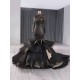 Formal Black Mermaid Prom Evening Dresses Long Sleeve Party Dress Tiered Cocktail Gowns
