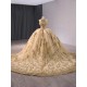 Glitter Champagne Quinceanera Dress Ball Gown Gold Lace Applique Beaded Sweet 16 Gown Corset Birthday Vestidos De 15 Anos