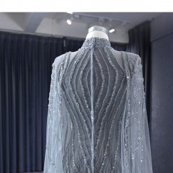 Gray Women Prom Dresses Long Sleeve Sequin Evening Dress Formal Wedding Occasion Gowns