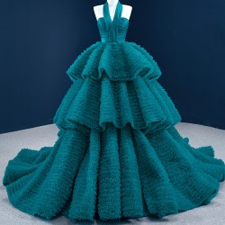 Halter Neck Aqua Prom Dresses Sleeveless Homecoming Dress Ruffled Evening Gowns