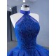 Halter Neck Blue Quinceanera Dress 2024 Beading Sleeveless Evening Dress For Women Custom Made