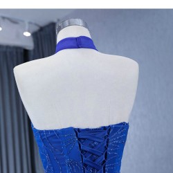 Halter Neck Blue Quinceanera Dress 2024 Beading Sleeveless Evening Dress For Women Custom Made
