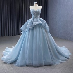 Ice Blue Quinceanera Dress Sleeveless Ball Gown Strapless Sweet 16 Dress 2024 Party Prom Dress