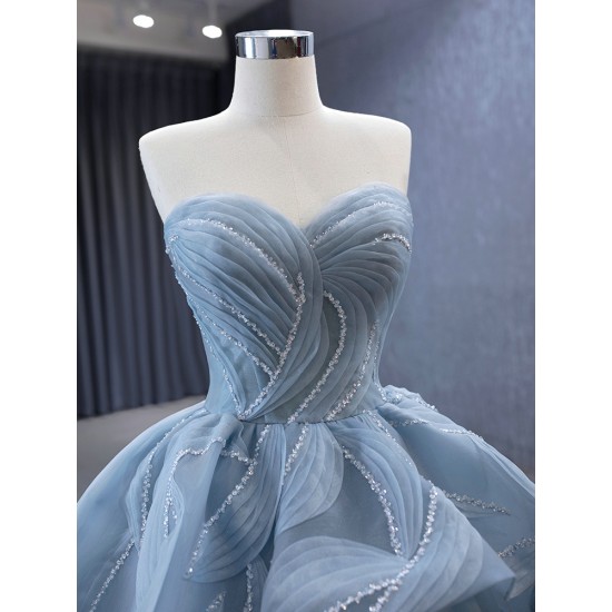 Ice Blue Quinceanera Dress Sleeveless Ball Gown Strapless Sweet 16 Dress 2024 Party Prom Dress