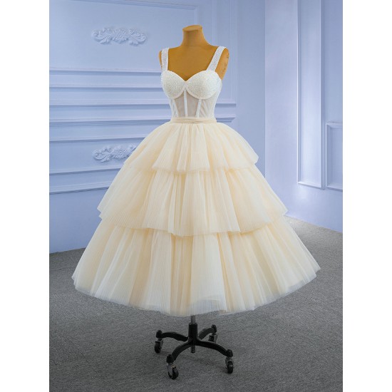 Ivory A Line Short Prom Dresses Sleeveless Tiered Women Formal Homecoming Party Dress Special Gowns