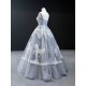 Lace Appliques Gray Blue Prom Dresses Deep Sleeveless Women Evening Prom Party Gown Black Girls A Line