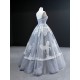 Lace Appliques Gray Blue Prom Dresses Deep Sleeveless Women Evening Prom Party Gown Black Girls A Line