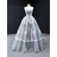 Lace Appliques Gray Blue Prom Dresses Deep Sleeveless Women Evening Prom Party Gown Black Girls A Line