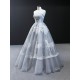 Lace Appliques Gray Blue Prom Dresses Deep Sleeveless Women Evening Prom Party Gown Black Girls A Line