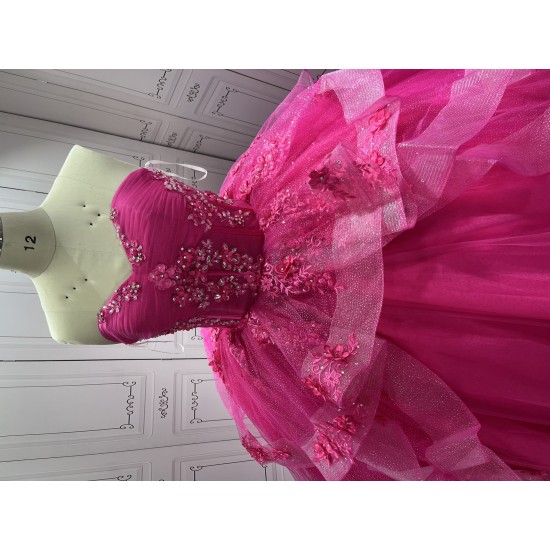 Lace Appliques Hot Pink Quinceanera Dresses Sweetheart Neck Sweet 15 Gowns Custom Made Strapless Vestidos De 15 Anos