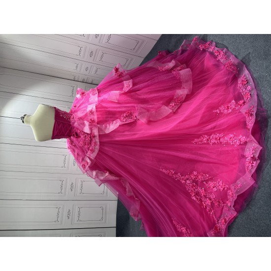 Lace Appliques Hot Pink Quinceanera Dresses Sweetheart Neck Sweet 15 Gowns Custom Made Strapless Vestidos De 15 Anos